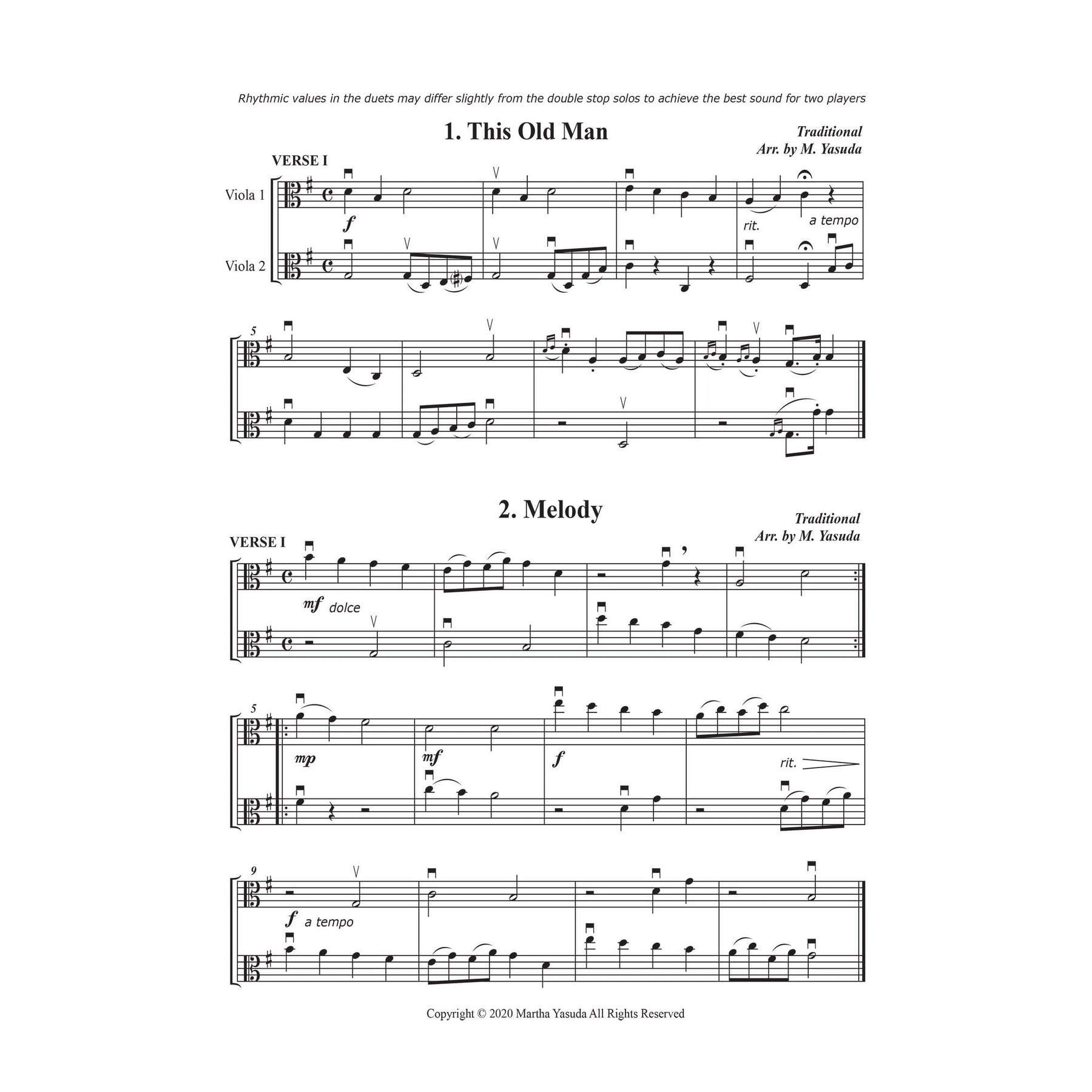 Yasuda, Martha - Favorite Melodies: Double Stop Solos and Duets for Viola, Volume I - Digital Download