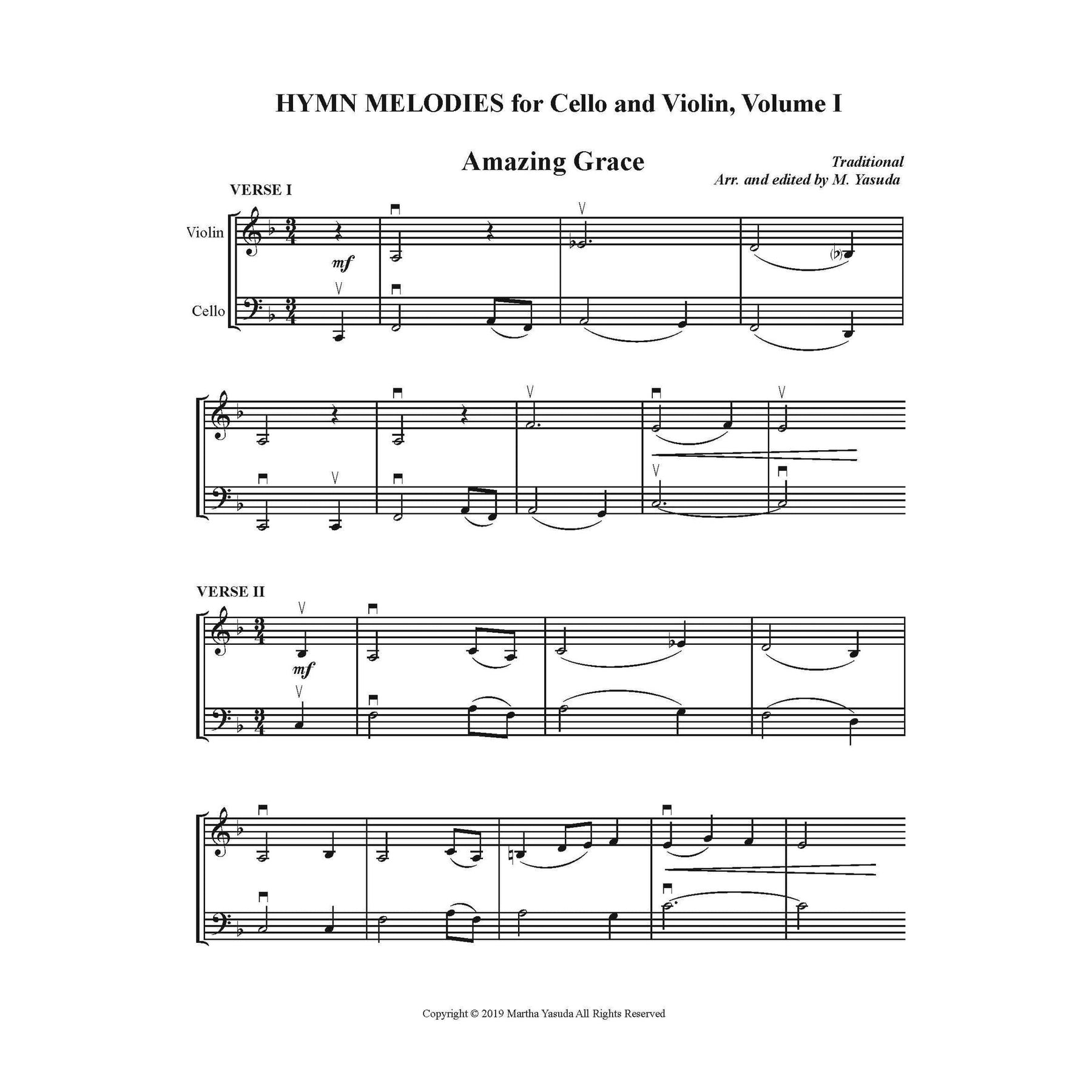 Yasuda, Martha - Hymn Melodies For Cello and Violin, Volume I - Digital Download