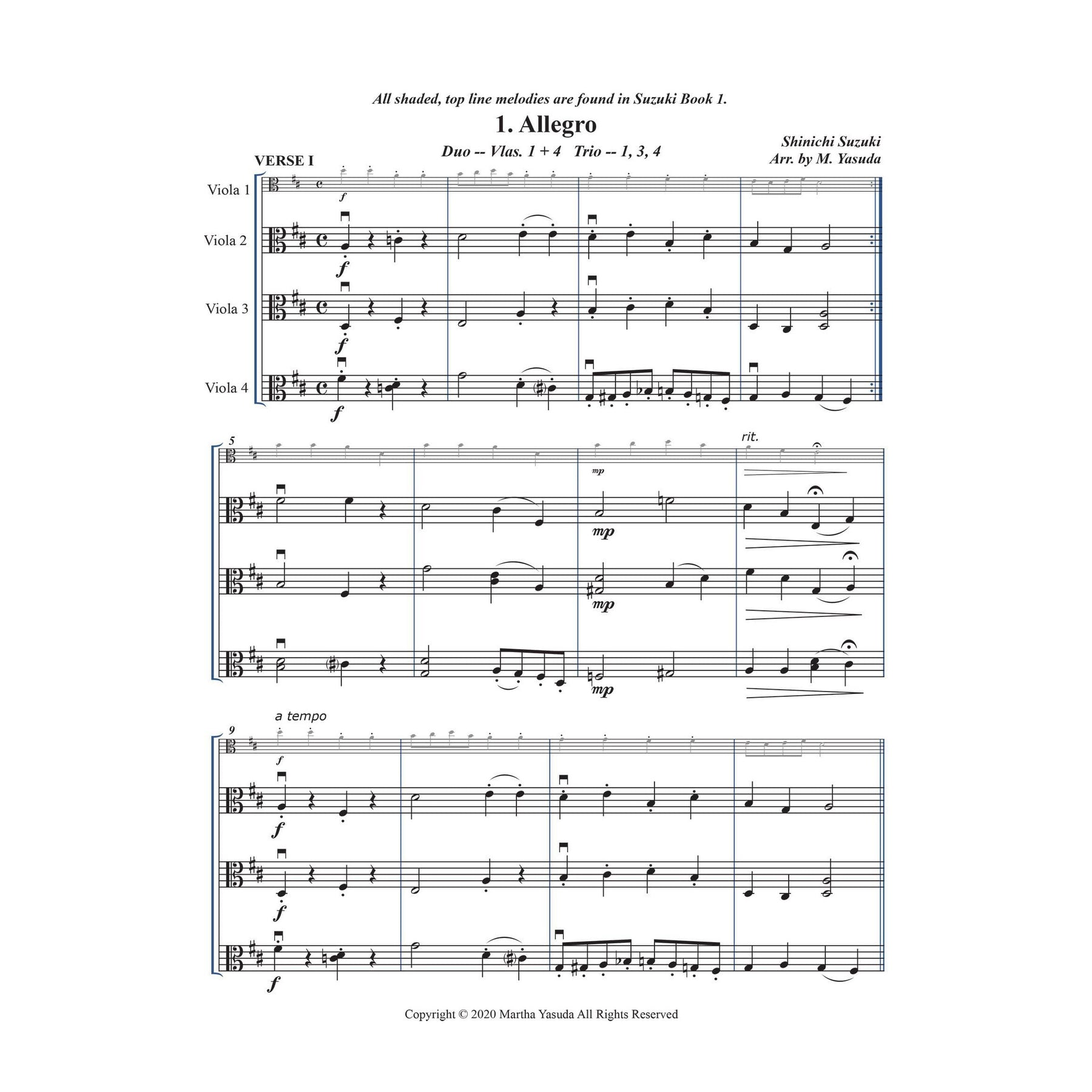 Yasuda, Martha - Timeless Melodies For Violin and Viola, Volume I - Digital Download