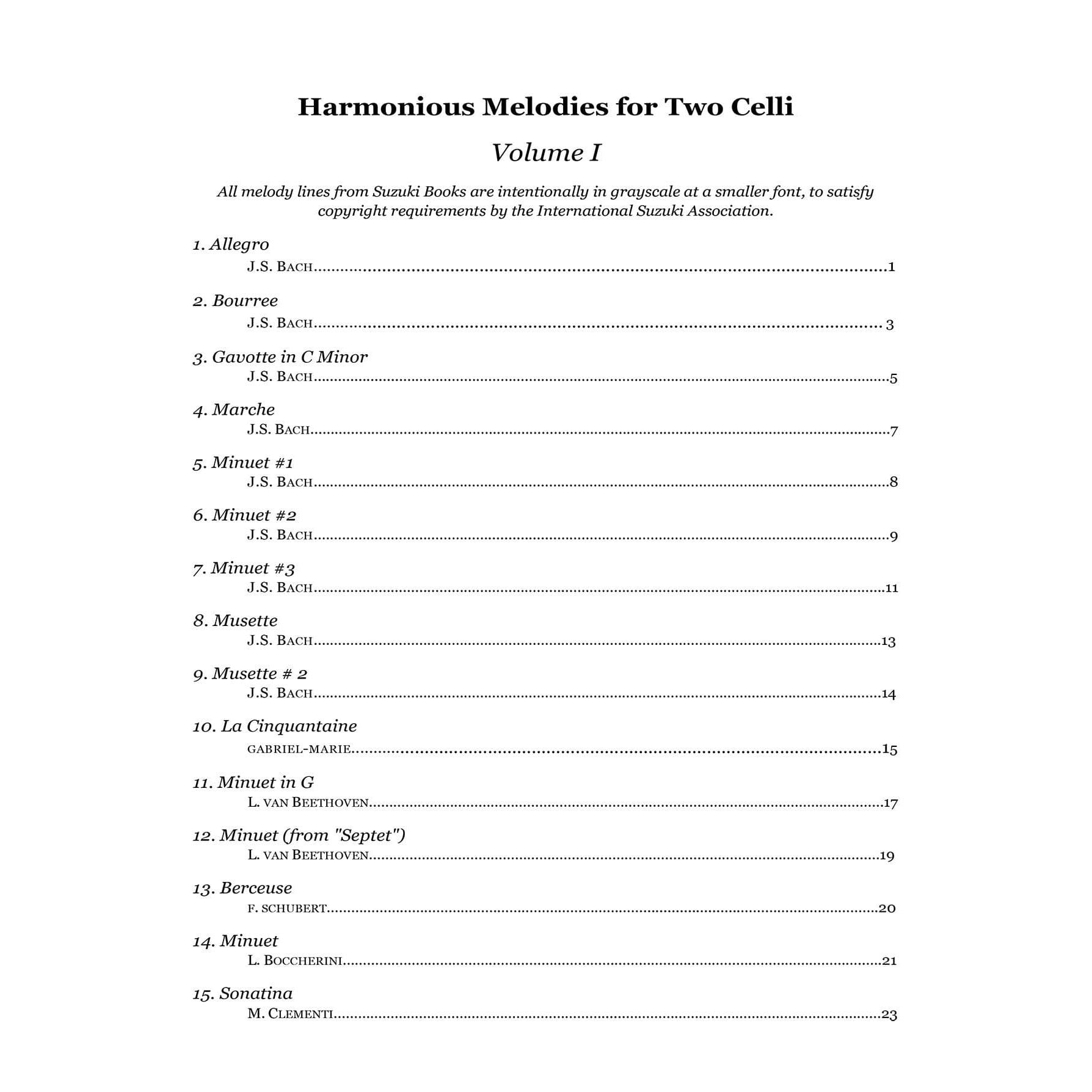 Yasuda, Martha - Harmonious Melodies 1 For Two Celli (Suzuki 1B, 2 and 3) - Digital Download