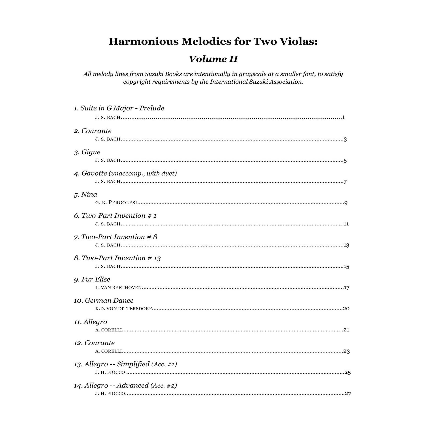 Yasuda, Martha - Harmonious Melodies Volume 2 For Two Violas-  Digital Download