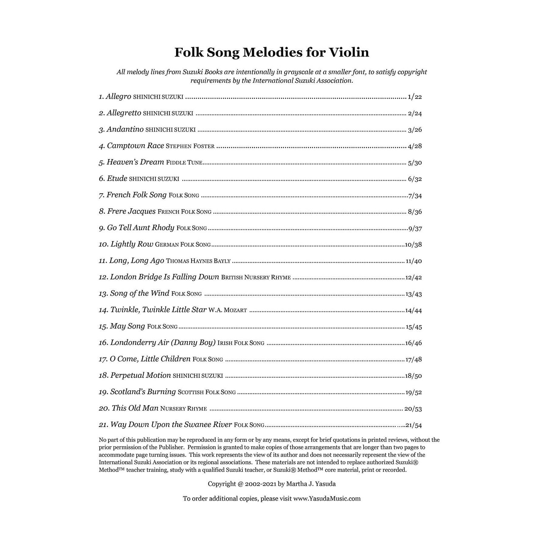 Yasuda, Martha - Folk Song Melodies For Violin: Advanced Double Stop Accompaniments and Simplified Trios - Digital Download
