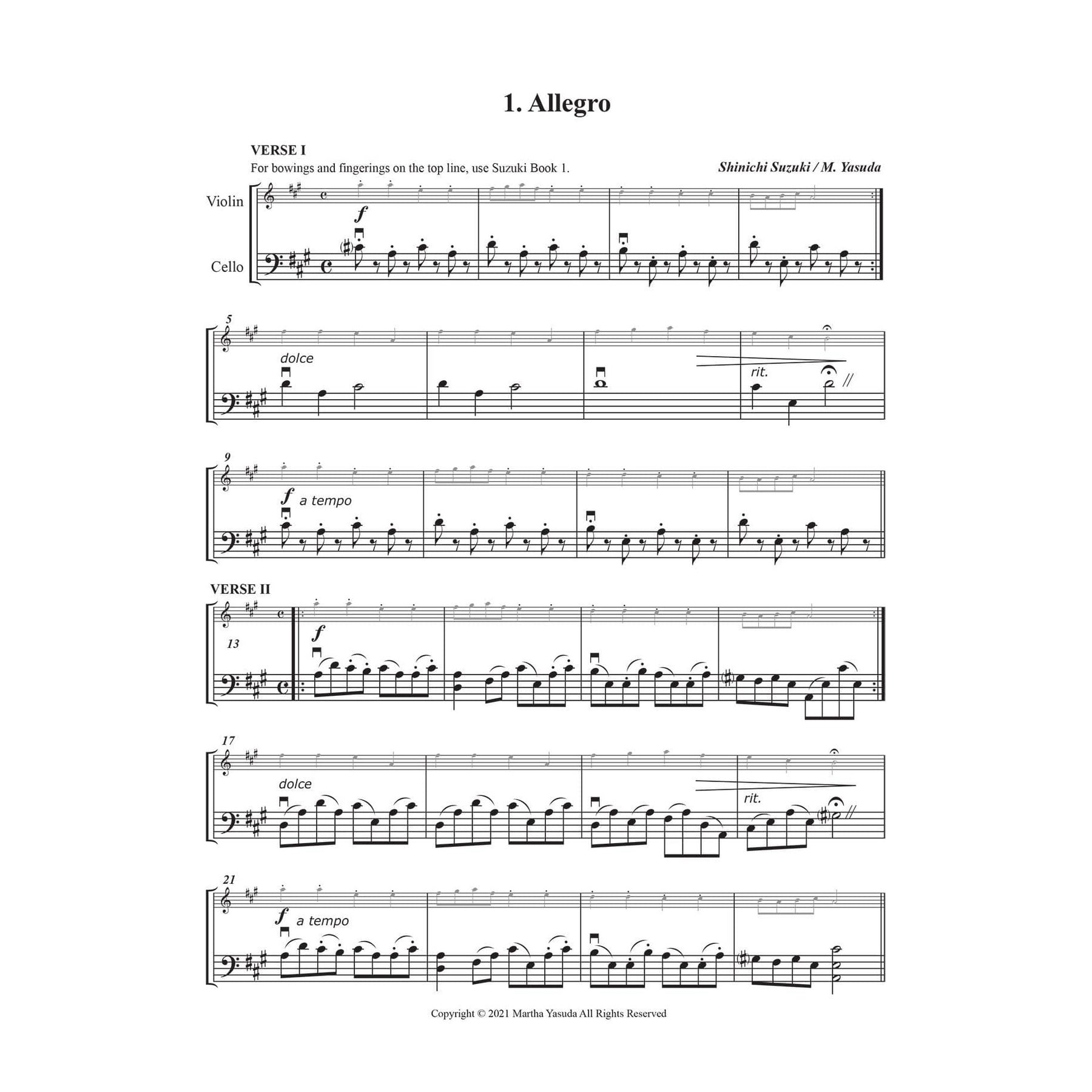 Yasuda, Martha - Folk Song Melodies For Violin and Cello (Twinkle - Etude) - Digital Download