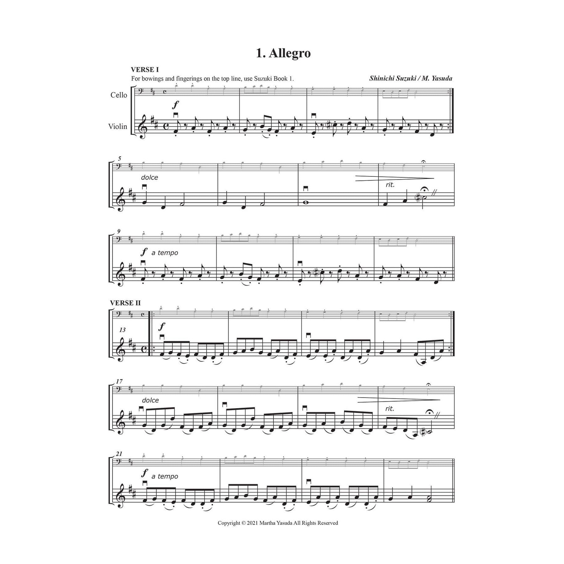 Yasuda, Martha - Folk Song Melodies For Cello and Violin (Twinkle - Etude) - Digital Download