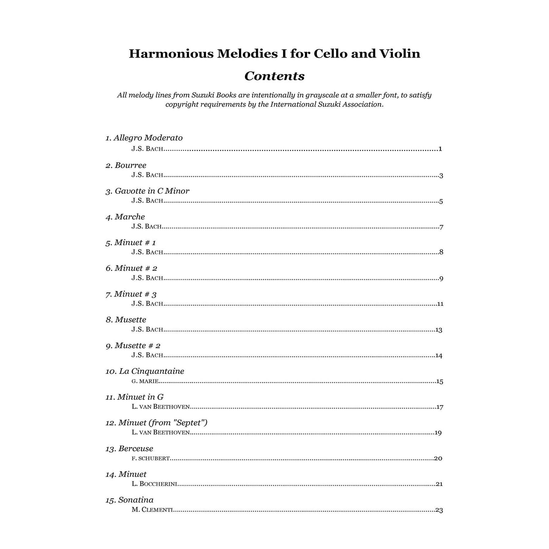 Yasuda, Martha - Harmonious Melodies For Cello (Melody) and Violin (Harmony) Suzuki 1B, 2 & 3 - Digital Download