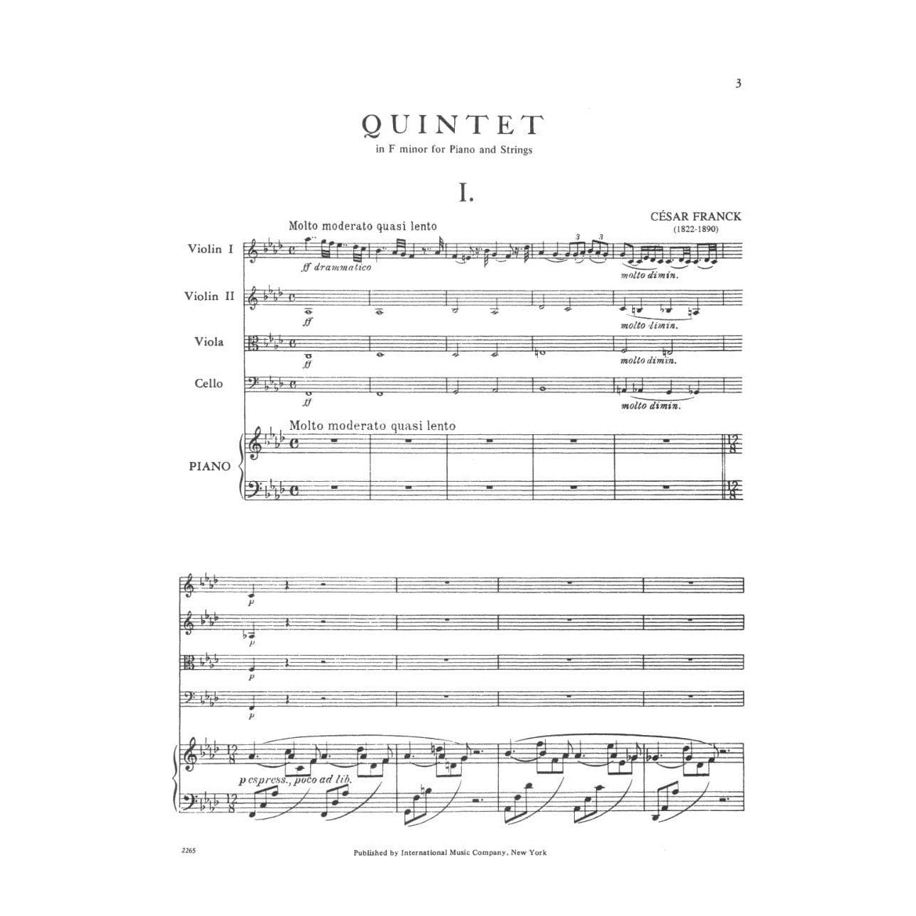 Franck, César - Piano Quintet in f minor - Two Violins, Viola, Cello, and Piano - International Edition