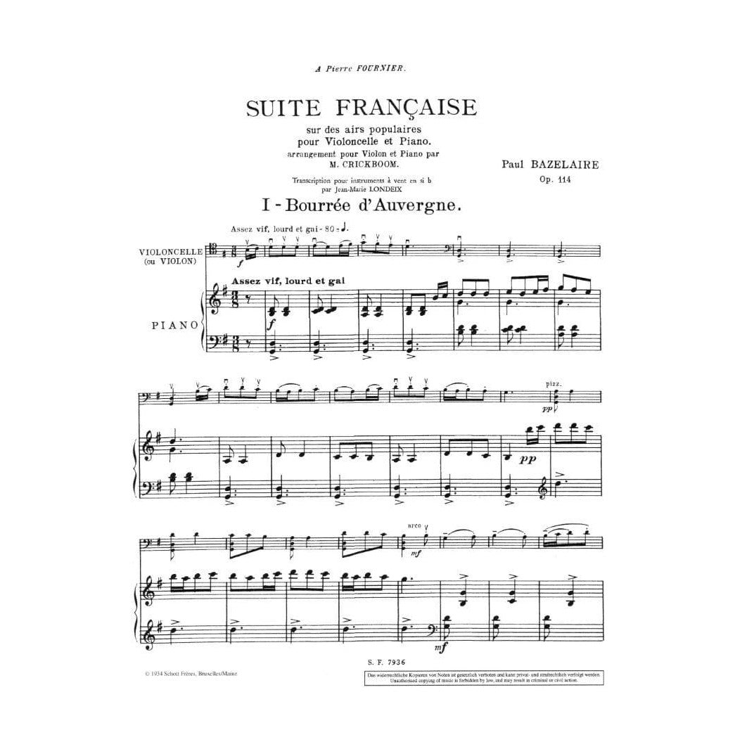 Bazelaire - Suite Francaise Op 114 - Theodore Presser Publication