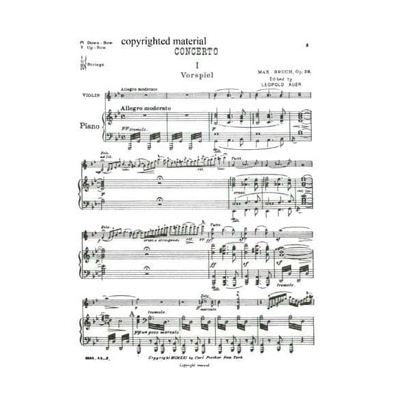 Bruch, Max - Concerto No 1 in G Minor for Violin and Piano, Op 26 - for Violin and Piano - arranged by Leopold Auer - Carl Fischer Edition