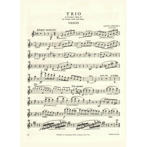 Arensky, Anton - Piano Trio No 1 in d minor, Op 32 for Violin, Cello and Piano - International Edition