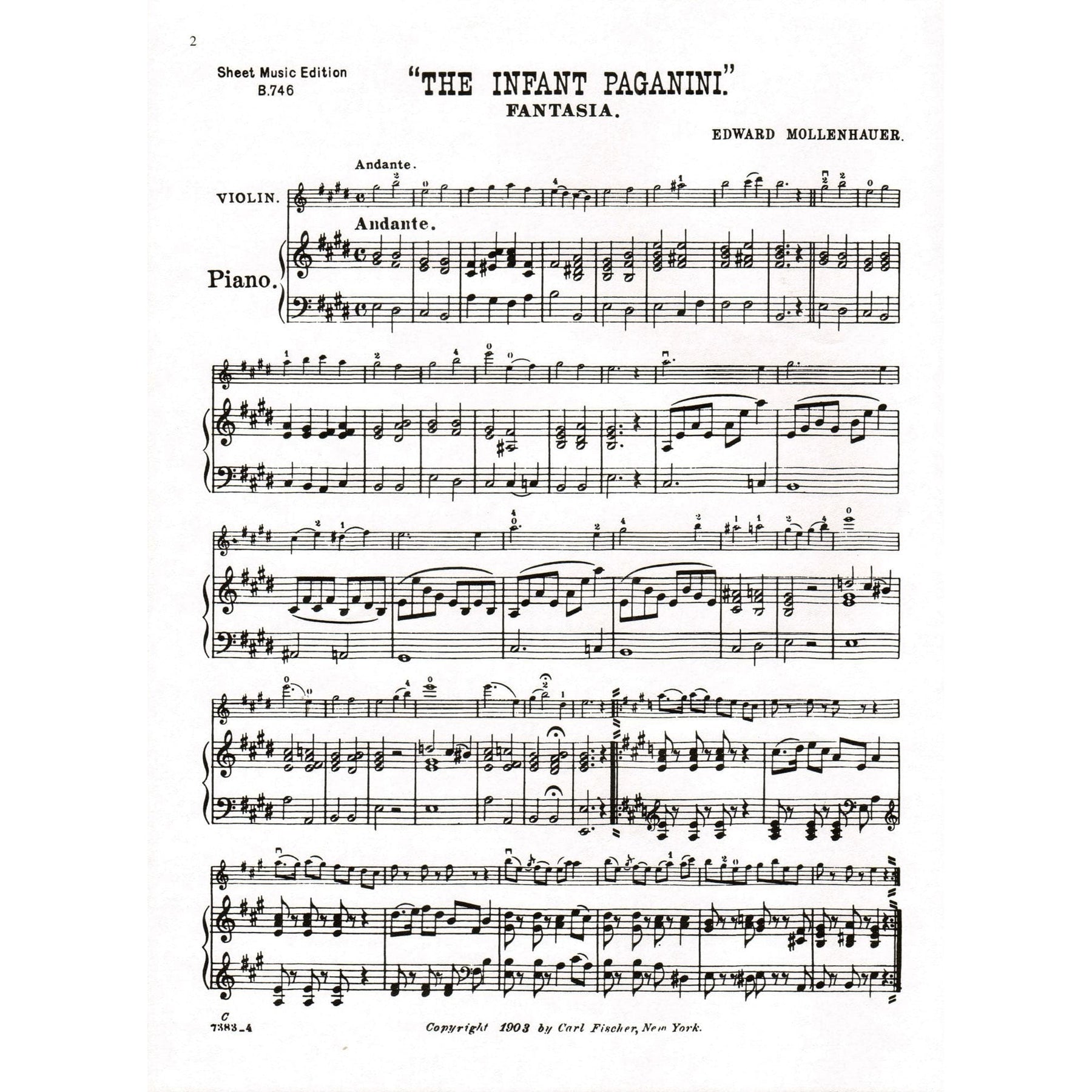Mollenhauer, Edward - The Infant Paganini (Fantasia) - Violin and Piano - Carl Fischer Edition