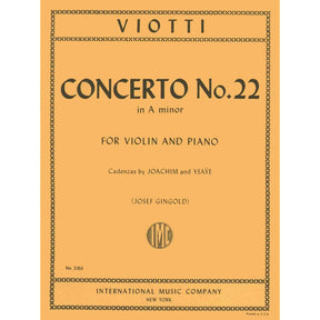 Viotti, GB - Violin Concerto No 22 in A Minor - Violin and Piano - edited by Gingold - International Music Company