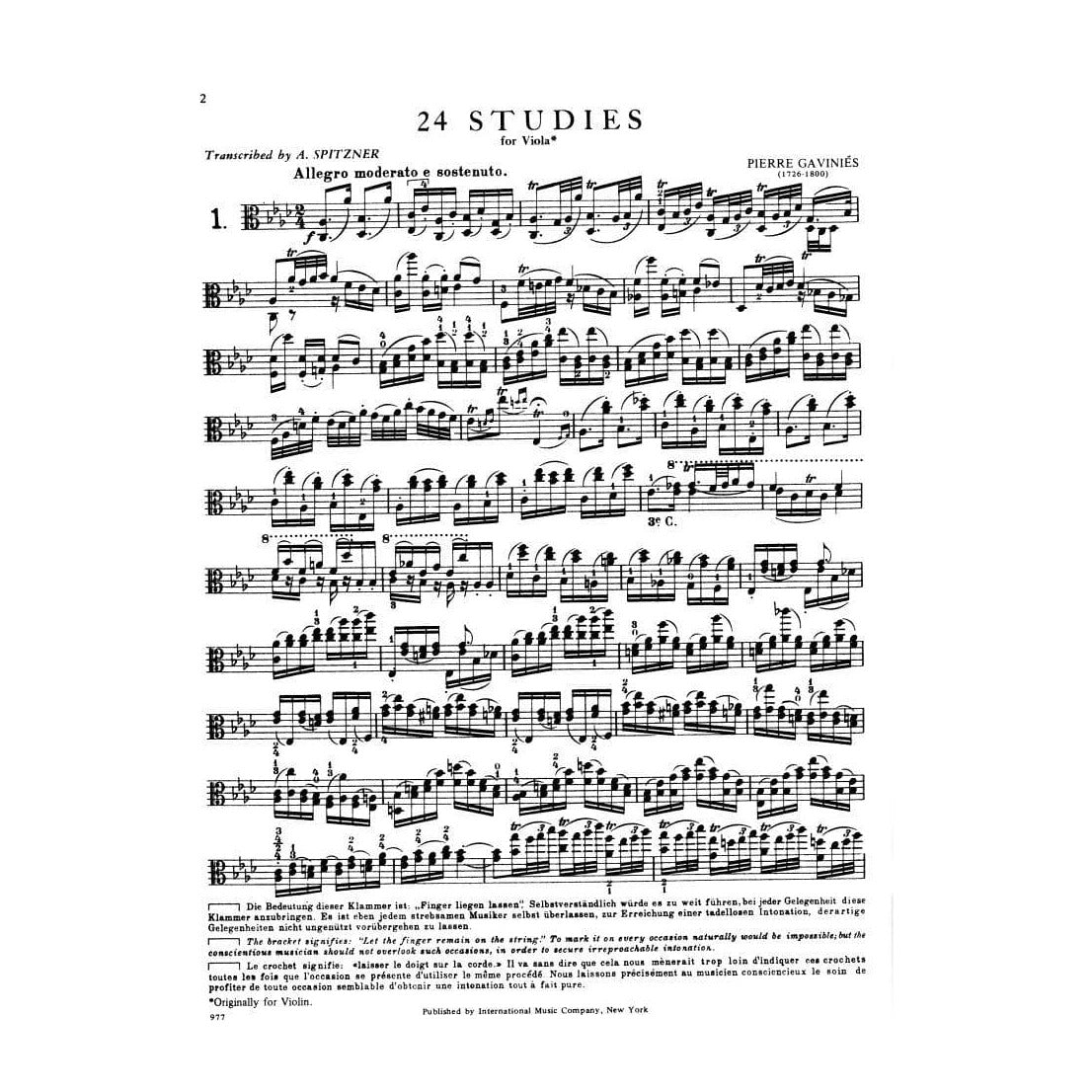 Gaviniès, Pierre - 24 Studies - Viola solo - edited by Spitzner - International Edition
