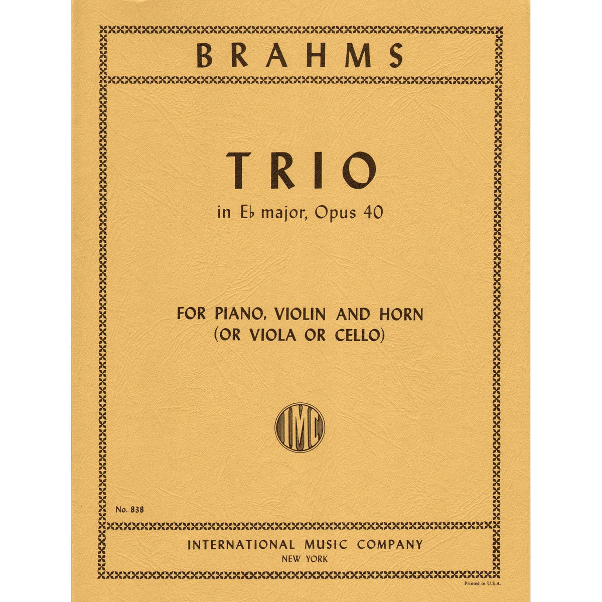 Brahms, Johannes - Trio in E-flat Major Op 40 for Violin, Viola/Cello and Piano - International Edition