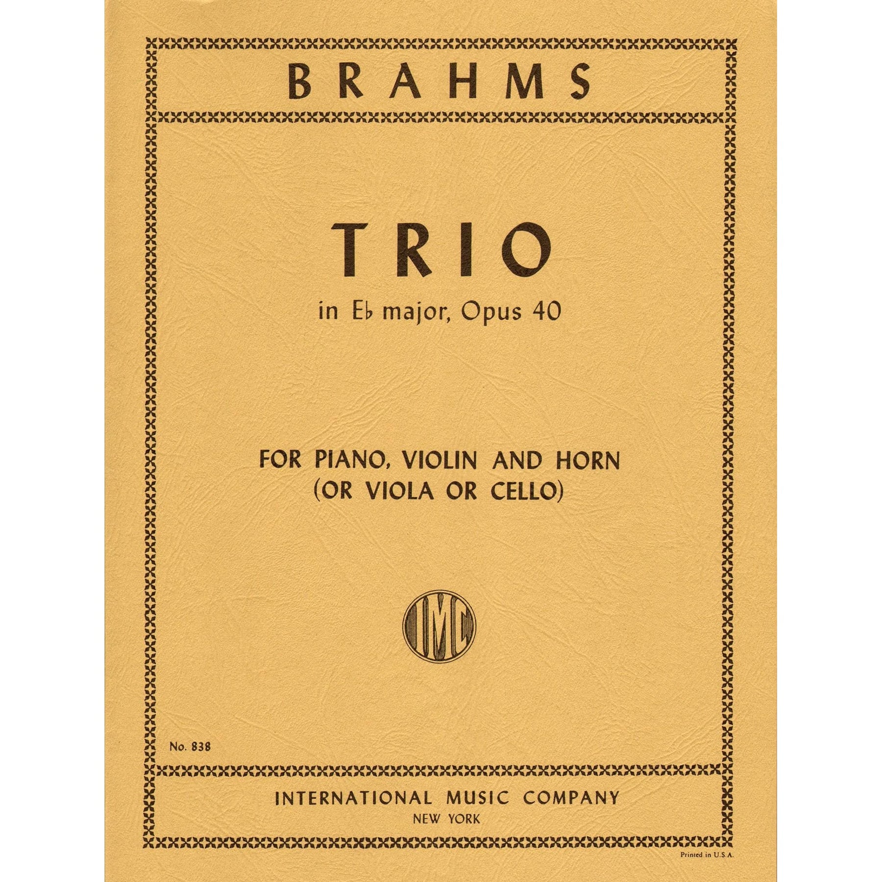 Brahms, Johannes - Trio in E-flat Major Op 40 for Violin, Viola/Cello and Piano - International Edition