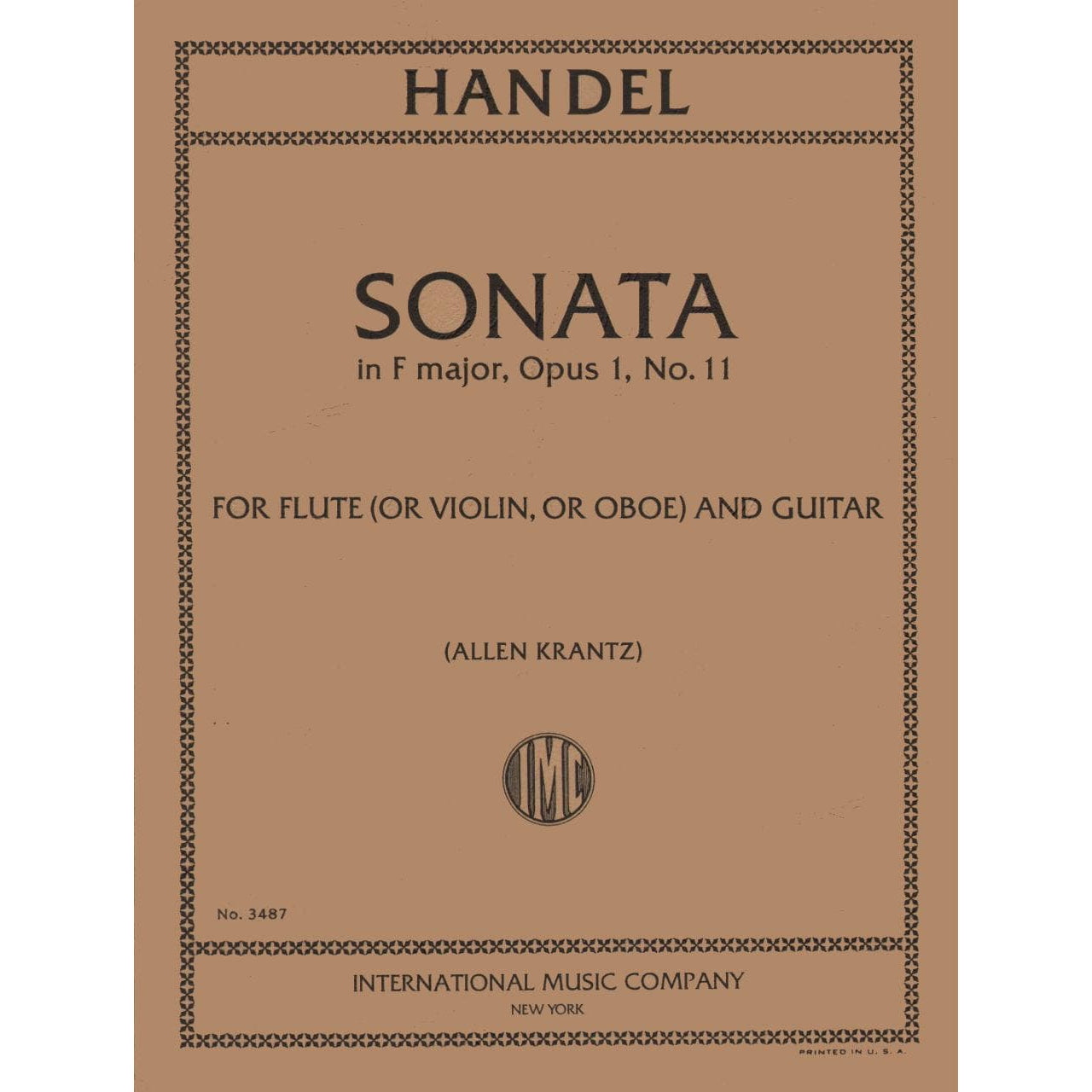 Handel, George Frideric - Sonata in F Major, Op 1, No 11, HWV 369 - Flute (or Violin or Oboe) and Guitar - edited by Allen Krantz - International Edition