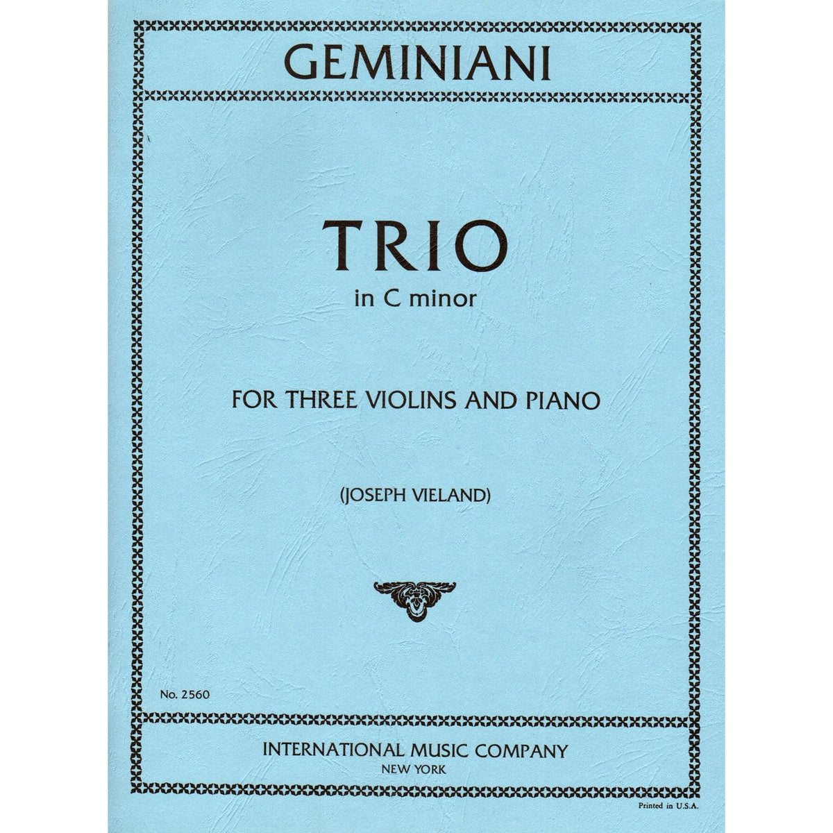 Geminiani, Francesco - Trio in c minor - Three Violins and Piano - edited by Joseph Vieland - International Edition