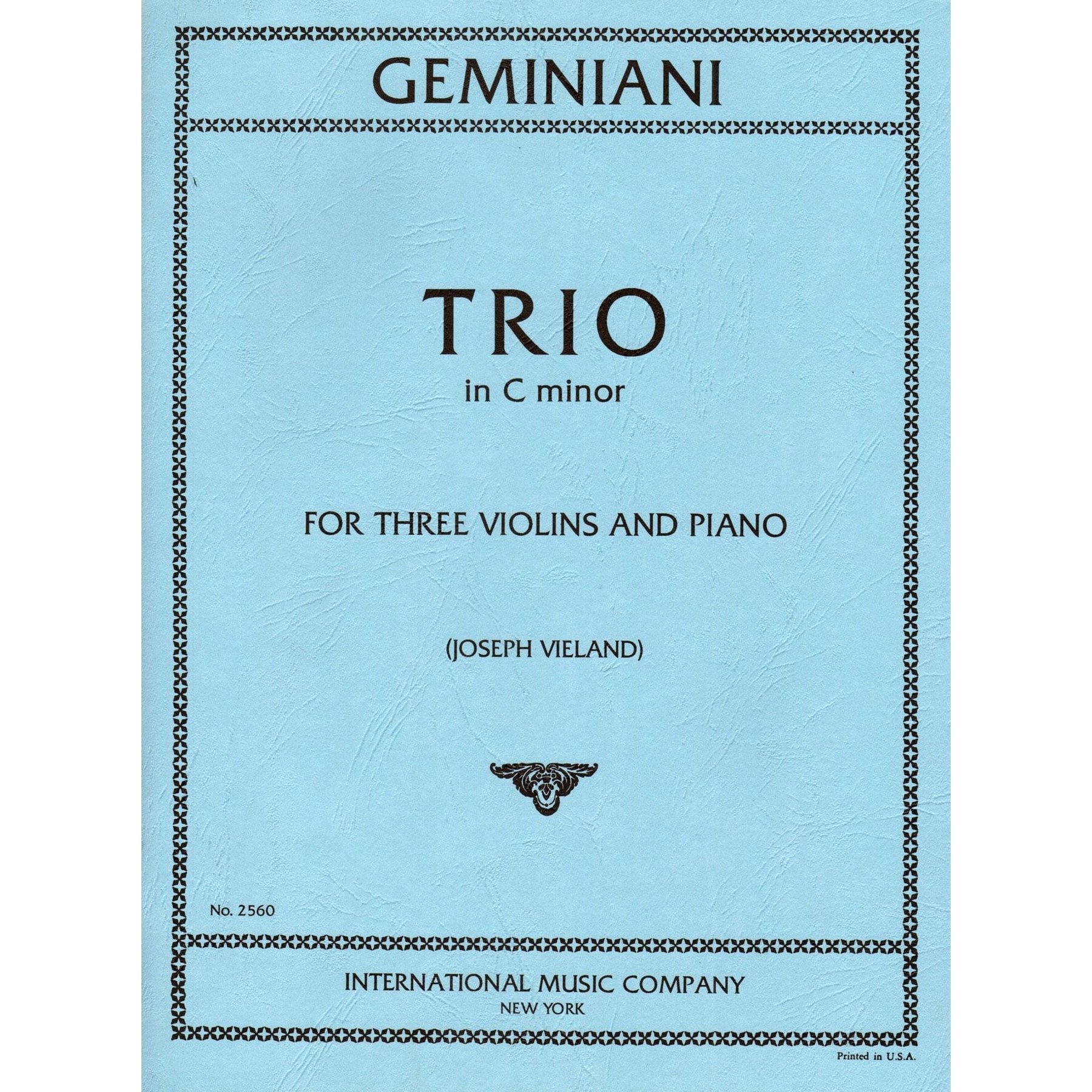 Geminiani, Francesco - Trio in c minor - Three Violins and Piano - edited by Joseph Vieland - International Edition