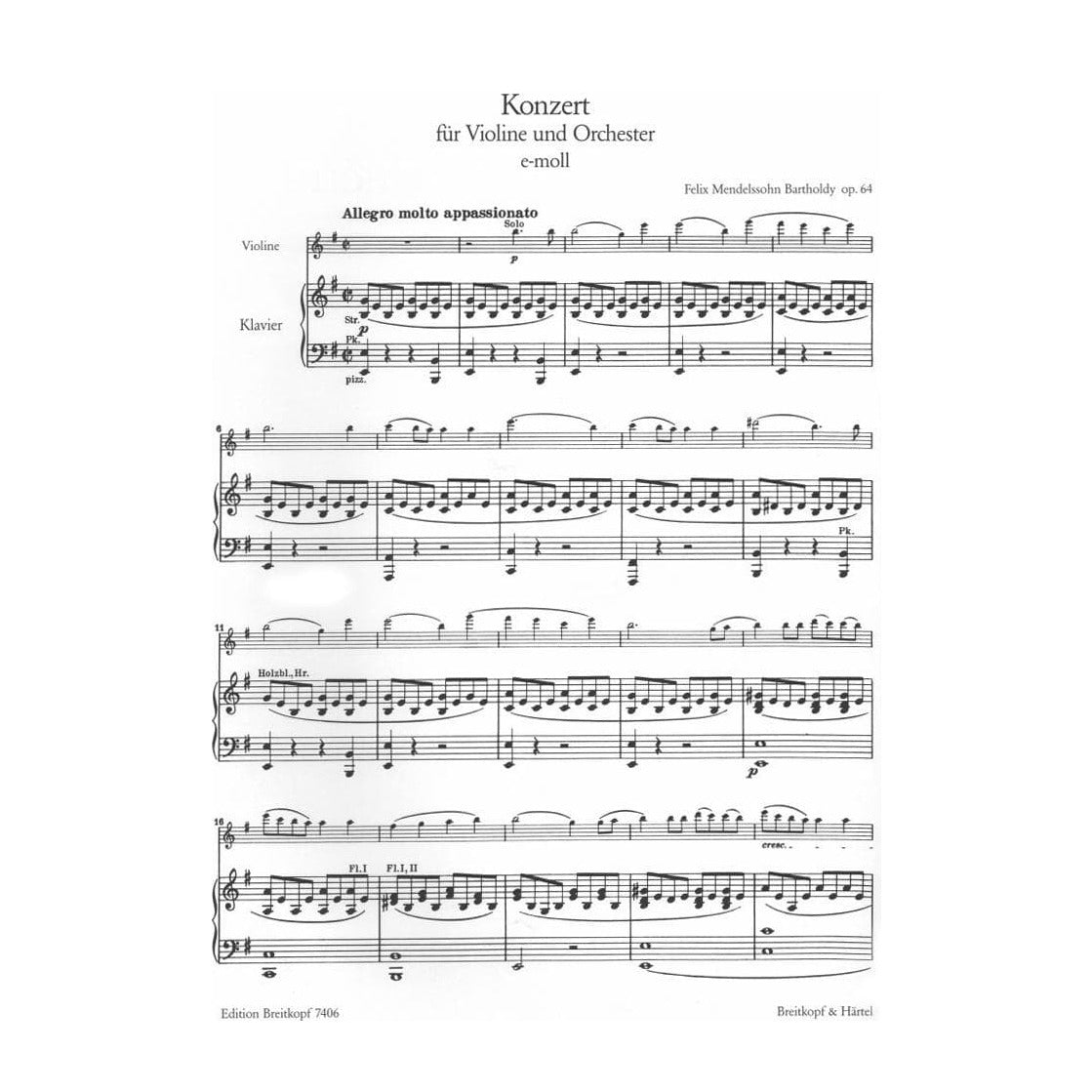 Mendelssohn, Felix - Concerto in E minor, Op 64 - Violin and Piano - edited by Brigit Mueller - Breitkopf and Härtel Edition