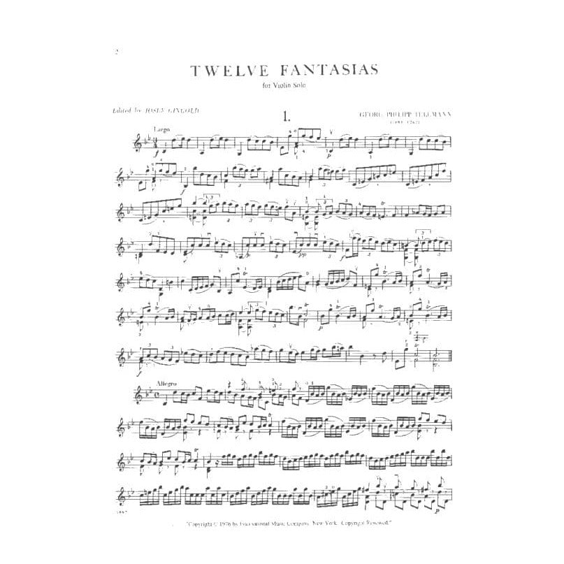 Telemann, Georg Philipp - 12 Fantasias for Solo Violin, TWV 40:14-40:25 - edited by Josef Gingold - International Music Company