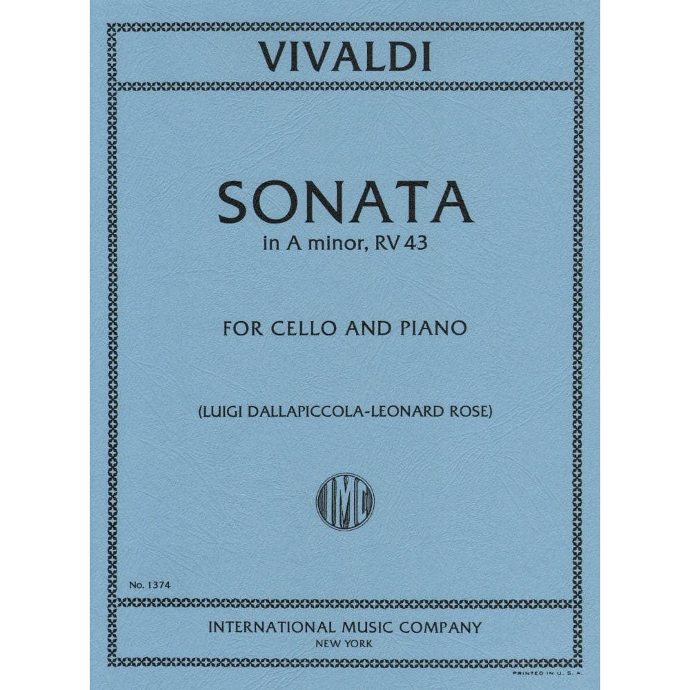 Vivaldi, Antonio - Sonata in a minor F XIV No 3 RV 43 For Cello and Piano Edited by Leonard Rose Published by International Music Company