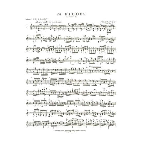 Gaviniès, Pierre - 24 Studies - Violin solo - edited by Ivan Galamian - International Edition