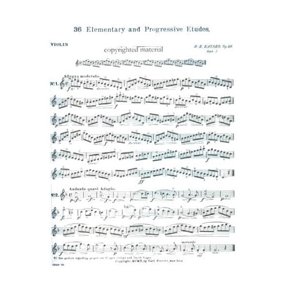 Kayser, Heinrich Ernst - 36 Elementary and Progressive Studies, Op 20 (Complete) - Violin - Carl Fischer Edition