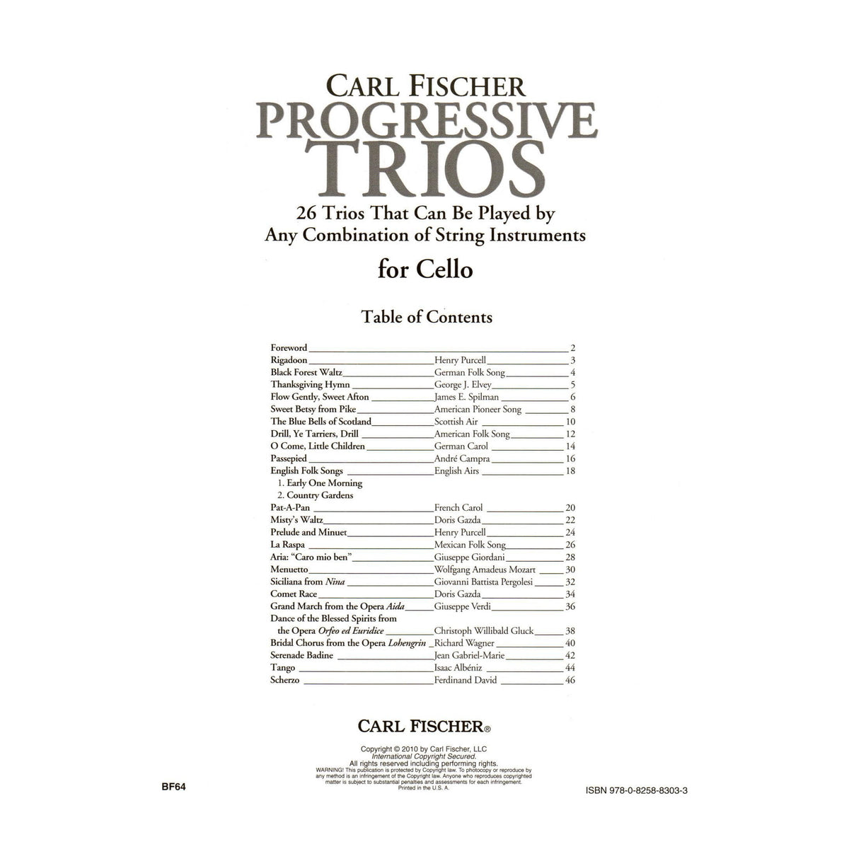 Progressive Trios for Cello - 26 Trios for Any Combination of Stringed Instruments - Arranged by Doris Gazda - Carl Fischer Publication