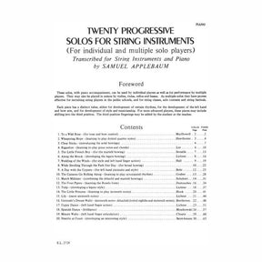 20 Progressive Solos for String Instruments – Piano Accompaniment - arranged by Samuel Applebaum - Alfred Publication