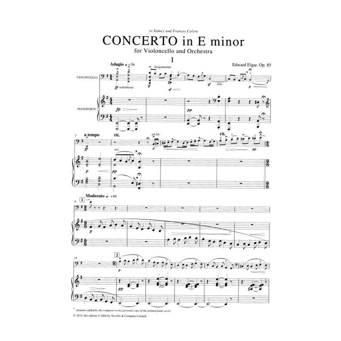 Elgar, Edward - Concerto in e minor, Op 85 - Cello and Piano - Novello Edition