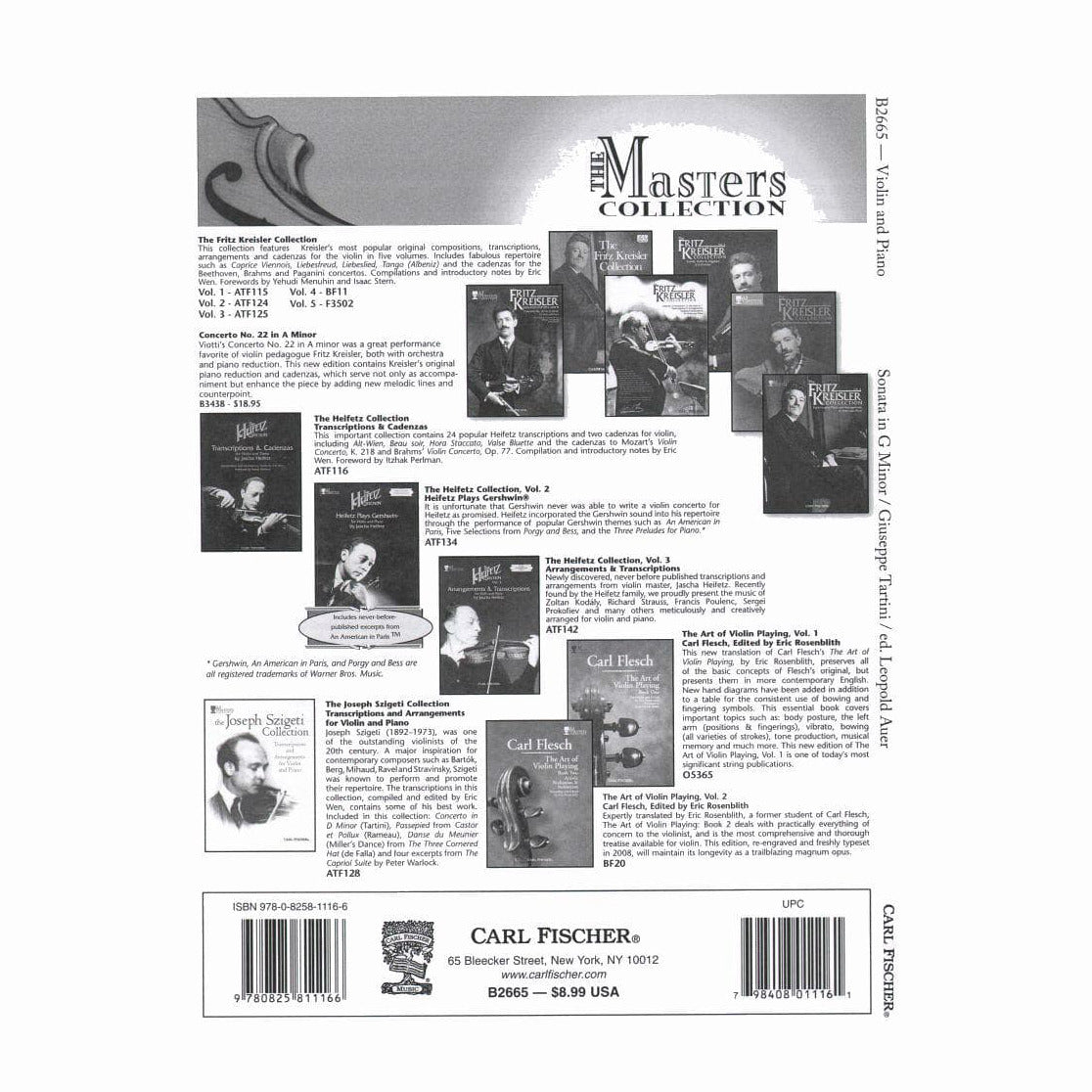 Tartini, Giuseppe - Sonata in g minor Op 1 No 10 For Violin and Piano Edited by Leopold Auer Published by Carl Fischer