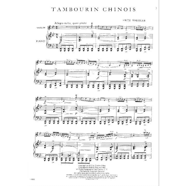 Kreisler, Fritz - Tambourin Chinois - Violin and Piano - Carl Fischer Edition