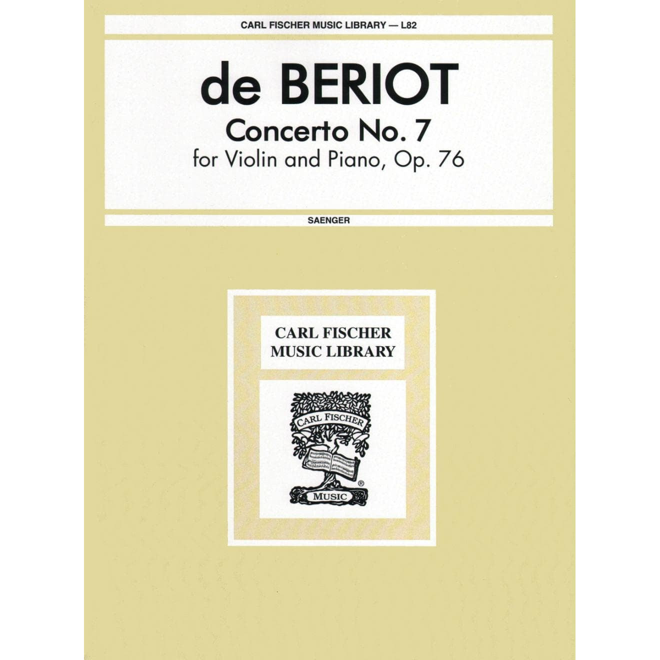 Beriot, Charles De - Concerto No 7 in G Major Op 76 for Violin and Piano - Arranged by Saenger - Fischer Edition
