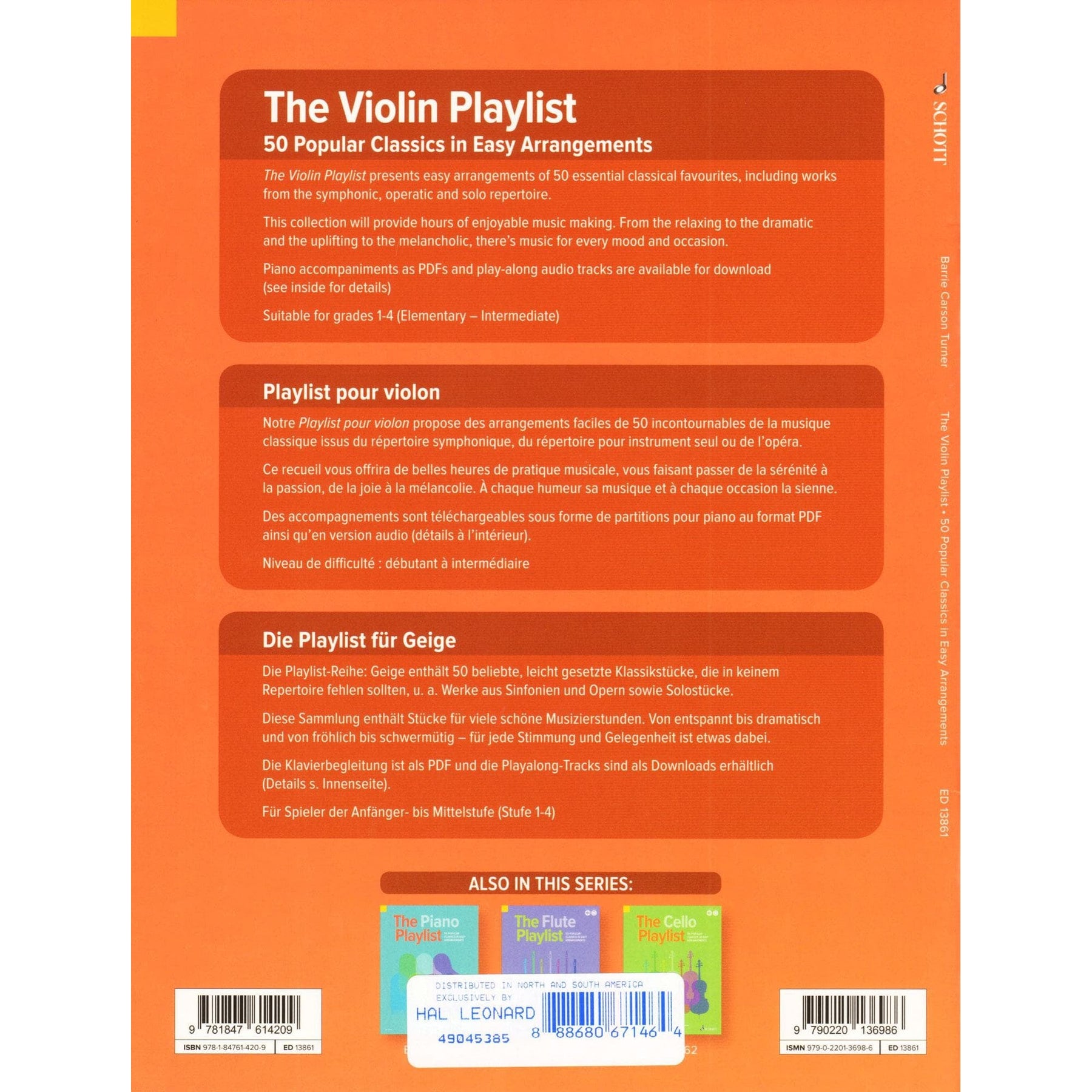 The Violin Playlist - 50 Popular Classics - arranged by Barrie Carson Turner - for Violin with Online Audio or Printable Piano Accompaniment - Schott