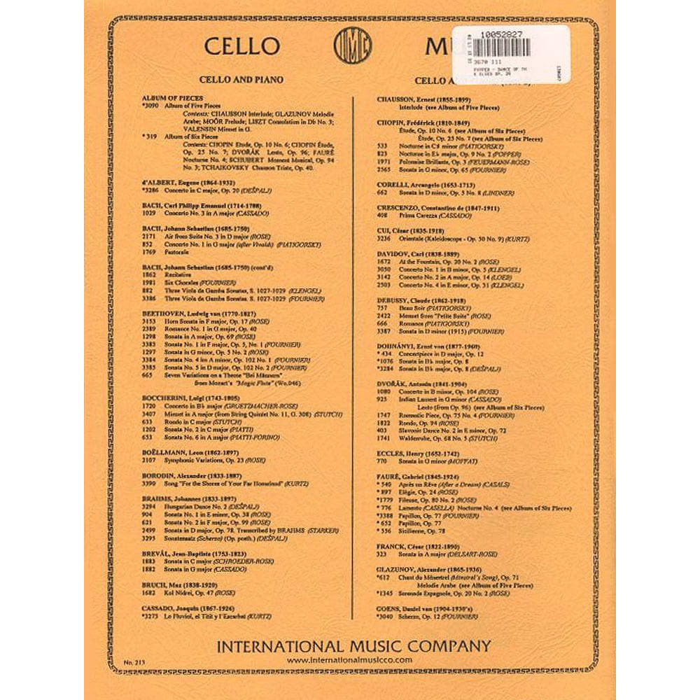 Popper, David - Dance of the Elves Op 39 For Cello and piano Edited by Pierre Fournier Published by International Music Company