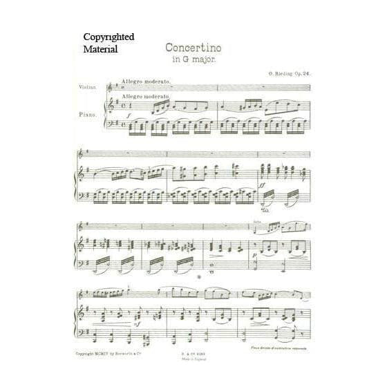 Rieding, Oscar - Concertino In  G Major Op 24 For Violin and Piano Published by Bosworth & Co