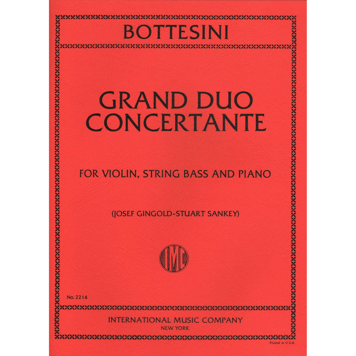 Bottesini, Giovanni - Grand Duo Concertant for Violin, Double Bass and Piano - Arranged by Gingold-Sankey - International Edition