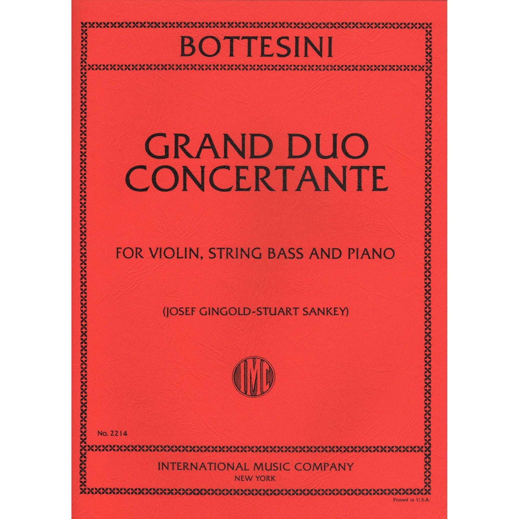 Bottesini, Giovanni - Grand Duo Concertant for Violin, Double Bass and Piano - Arranged by Gingold-Sankey - International Edition