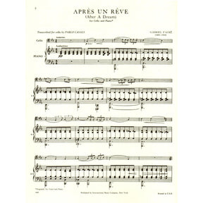 Fauré, Gabriel - Aprés un Rêve (After a Dream), Op 7, No 1 - Cello and Piano - edited by Pablo Casals - International Edition