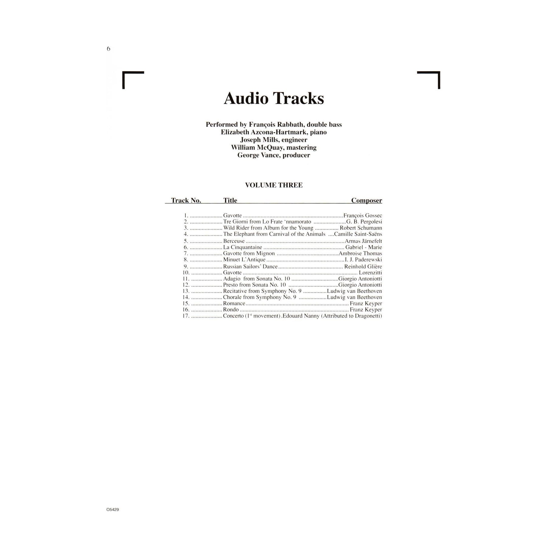 Progressive Repertoire for the Double Bass - Volume 3 Bass Book - by George Vance - Published by Carl Fischer