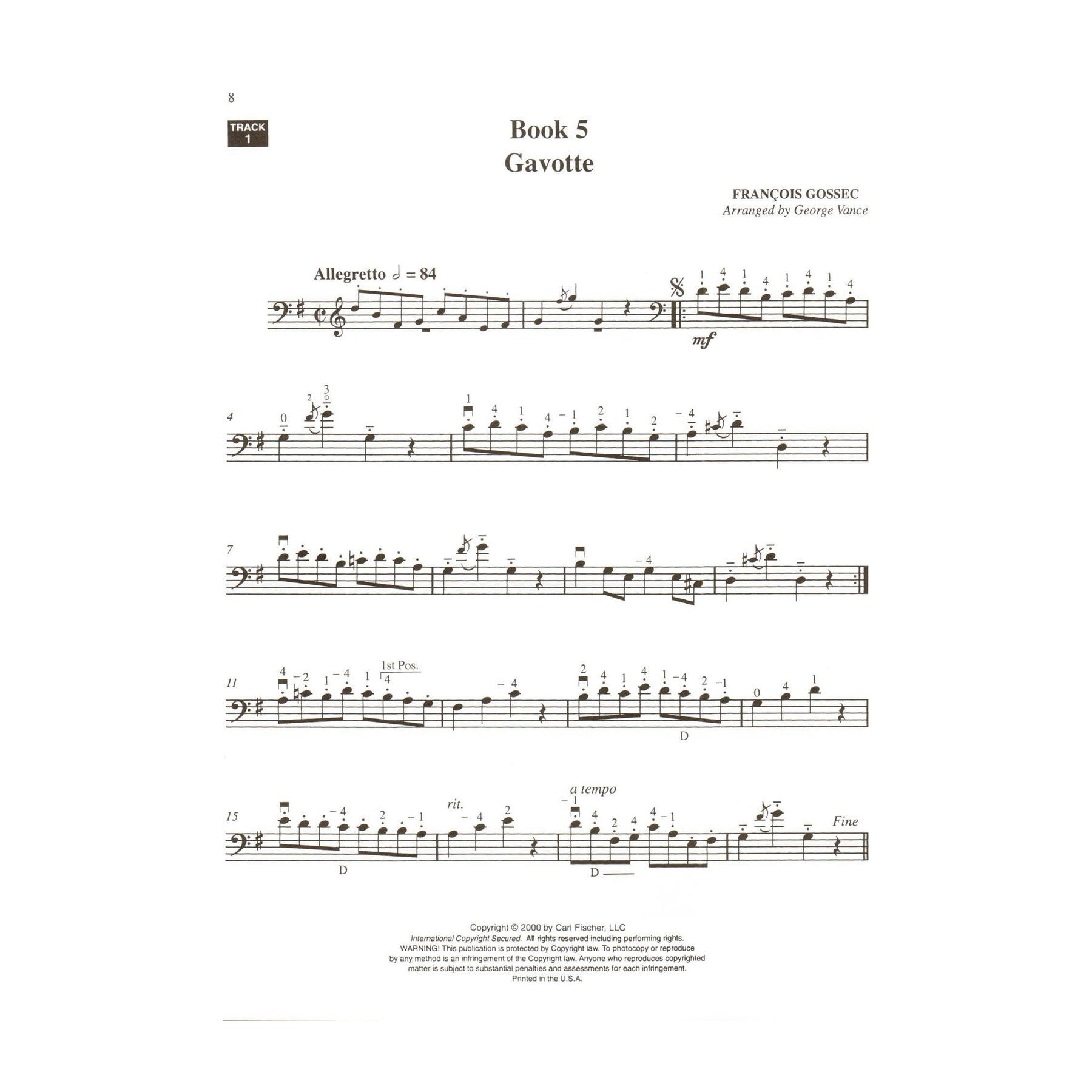 Progressive Repertoire for the Double Bass - Volume 3 Bass Book - by George Vance - Published by Carl Fischer