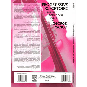 Progressive Repertoire for the Double Bass - Volume 3 Bass Book - by George Vance - Published by Carl Fischer