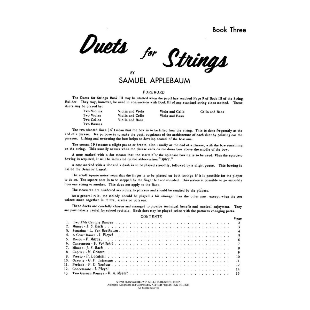 Applebaum, Samuel - Duets For Strings - Book 3 for Cello - Belwin/Mill Publication