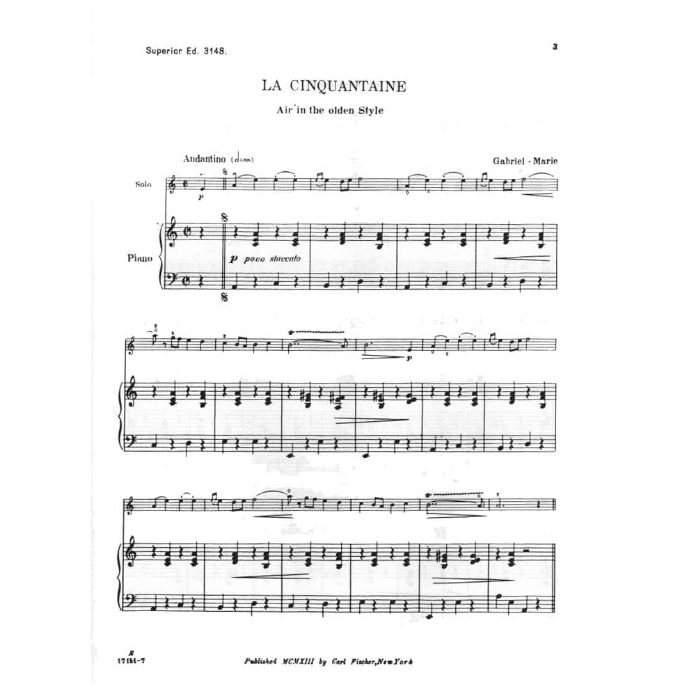 Gabriel-Marie, Jean - La Cinquantaine (Air in the Olden Style) - Violin and Piano - Carl Fischer Edition