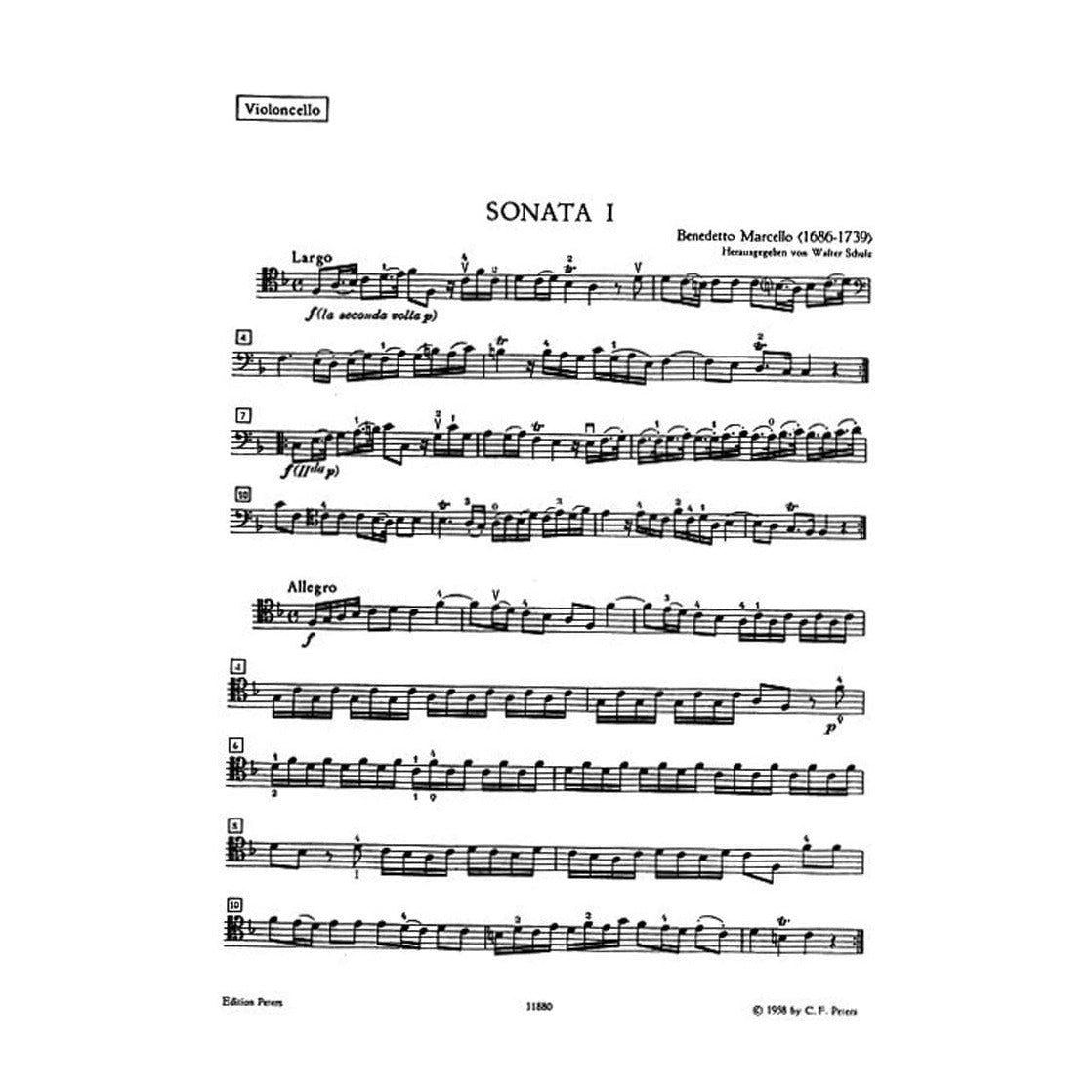 Marcello, Benedetto - Sonata No 1 in F Major - Cello and Piano - edited by Walter Schulz - Edition Peters