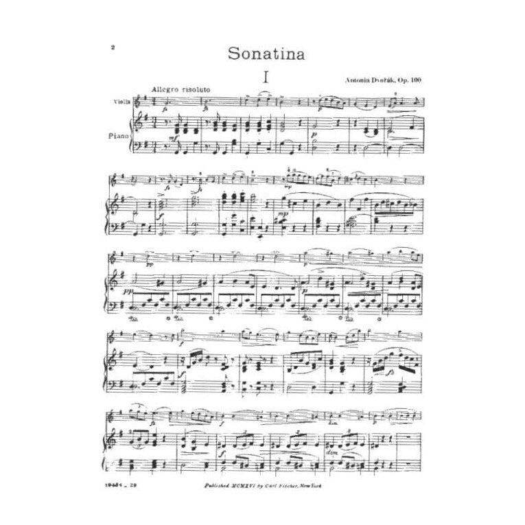 Dvorák, Antonín - Sonatina in G Major, Op 100 - Violin and Piano - Carl Fischer Edition