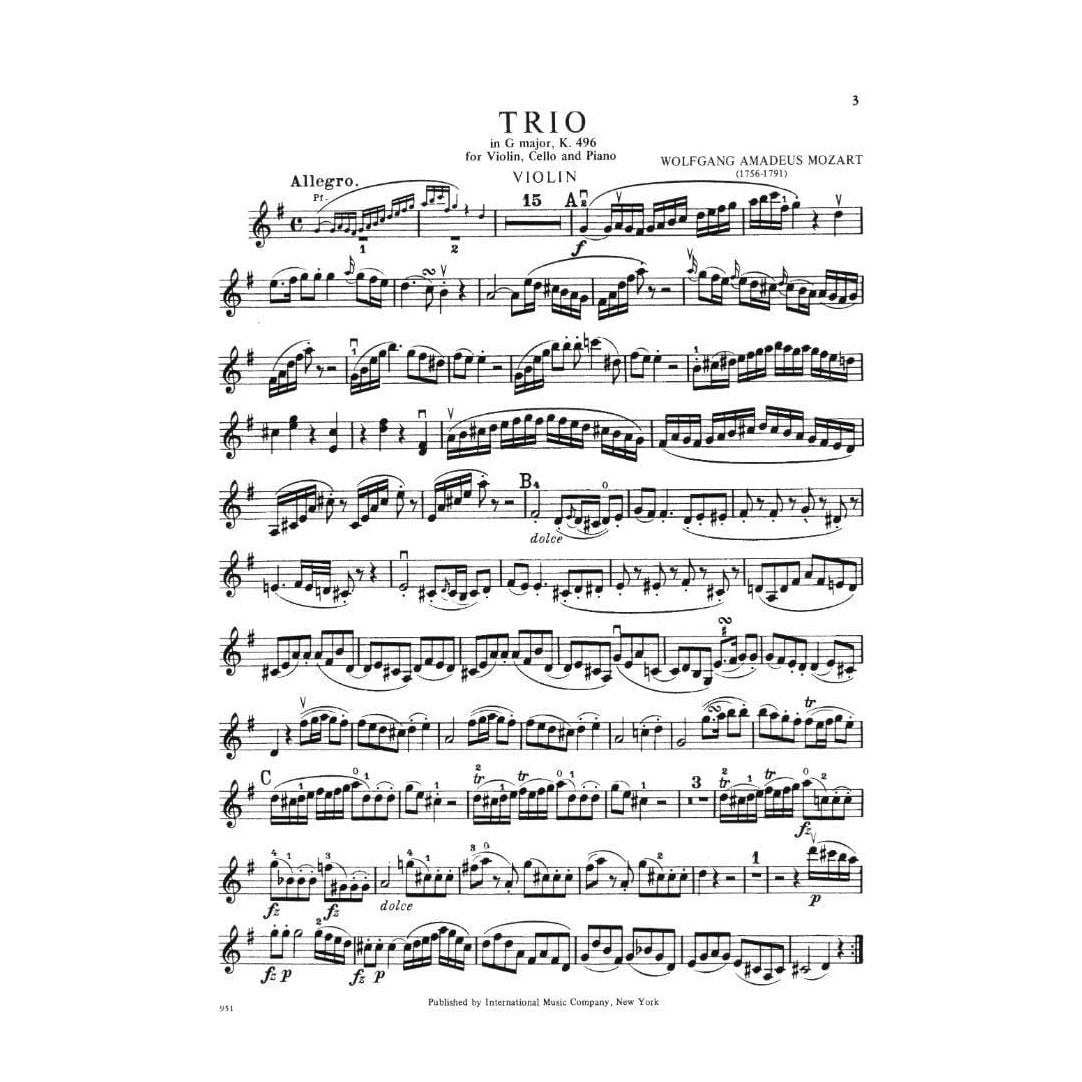 Mozart, WA - Seven Trios - Violin, Cello, and Piano - edited by Ferdinand David - International Music Co