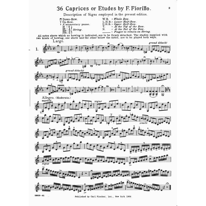 Fiorillo, Federigo - 36 Etudes or Caprices - Violin - edited by E Singer - Carl Fischer Edition