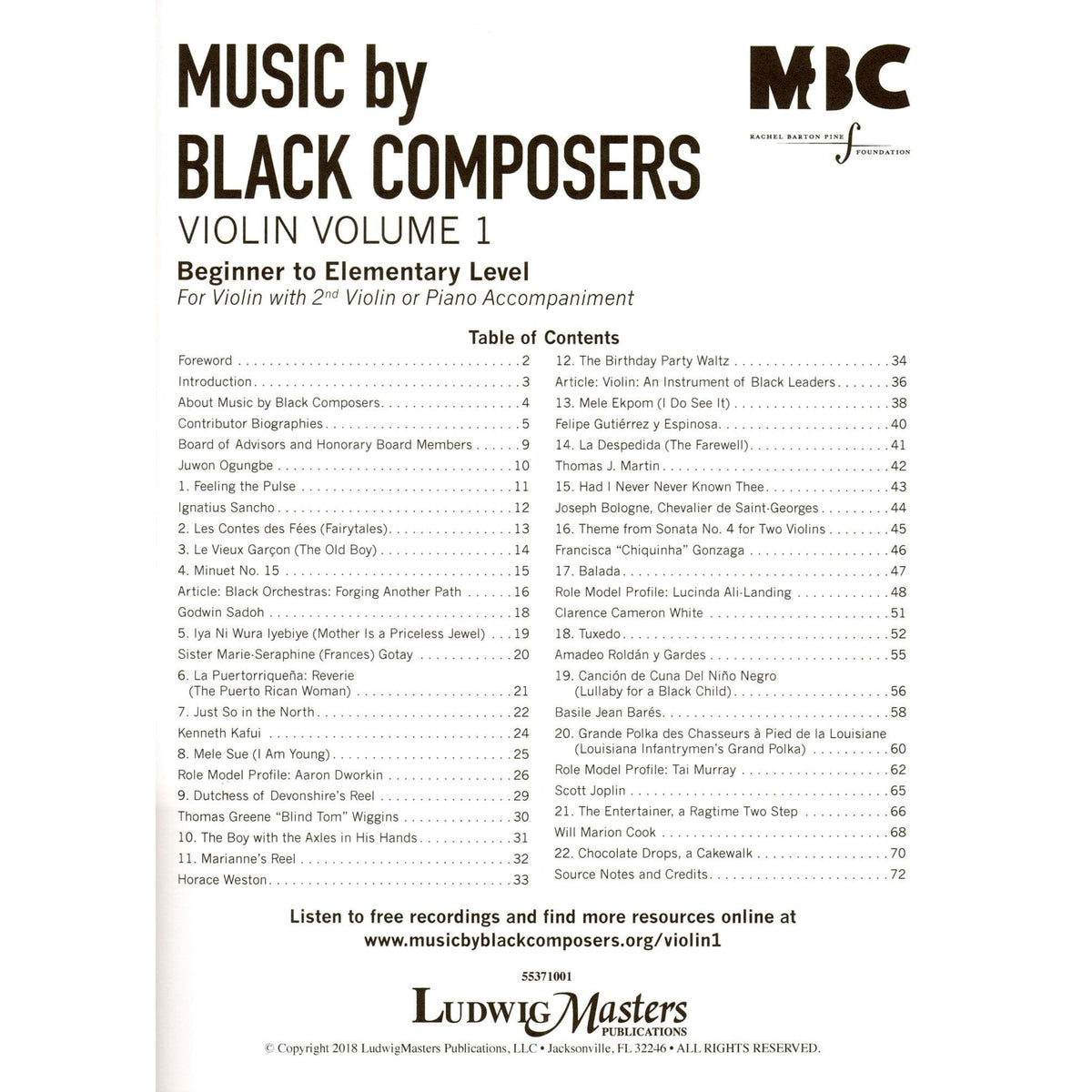 Music By Black Composers: Violin Volume 1 - Arranged by Rachel Barton Pine