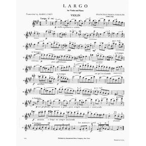 Veracini, FM - Largo for Violin and Piano - Violin and Piano - edited by Mario Corti - International Music Company