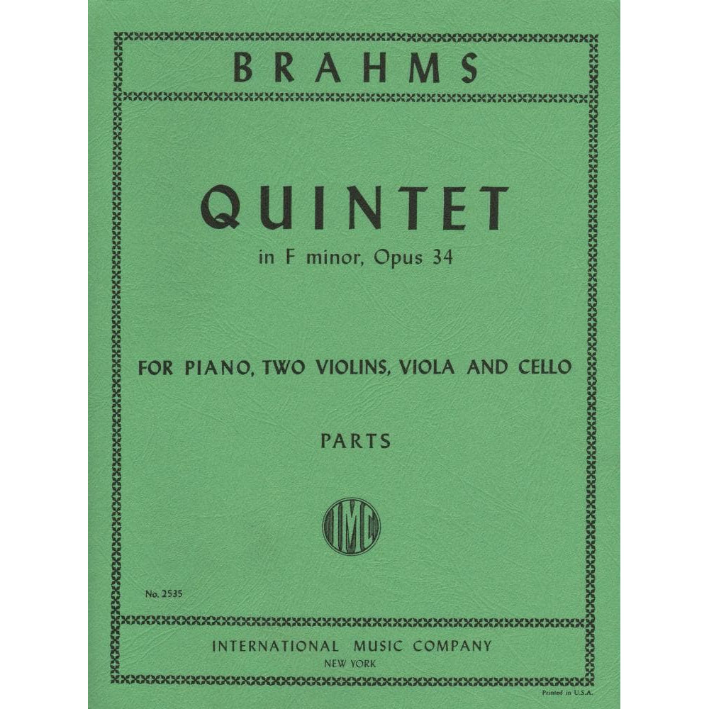 Brahms, Johannes - Piano Quintet in f minor Op 34 for Two Violins, Viola, Cello and Piano - International Edition